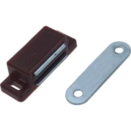 Magnetic door snapper for cabinet door, plastic, brown