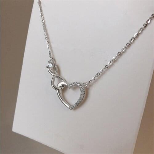 925 Sterling Silver Crystal Cross Heart Shape Charm Necklace Creative Elegant Link Chain Jewelry For Women Choker dz230