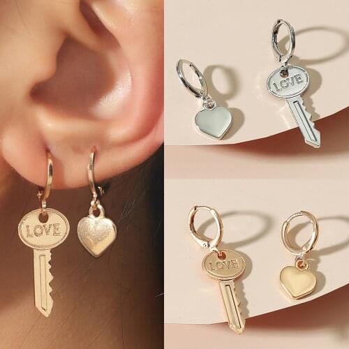 Fashion Bohemian Key heart Drop Earring Asymmetry Ornaments For Women Accessories Wholesale