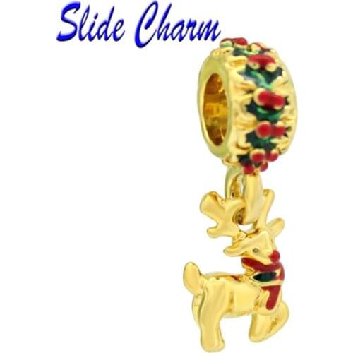 Fashion jewelry DIY charm European style Christmas beads, golden Christmas deer pendant Fit Pandora Bracelet Necklace