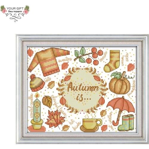 Your Gift Free Shipping Counted and Stamped Autumn Impression Needlework Embroidery Cross Stitch Kits for Home Decor J365