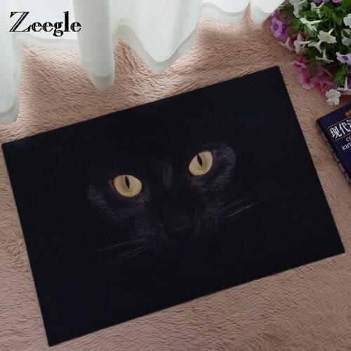 Zeegle Floor Mat Black Cat Printed Door Mats Bathroom Carpet Non-Slip Mat Hallway Bathroom Living Room Bedroom Carpet Home Rugs