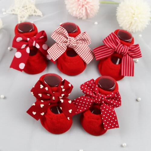 20121 Newborn Indoor Cotton Socks Bow Infant Anti Slip Socks Baby Girl Socks Rubber Soles Baby Boy Floor Socks Spring Autumn