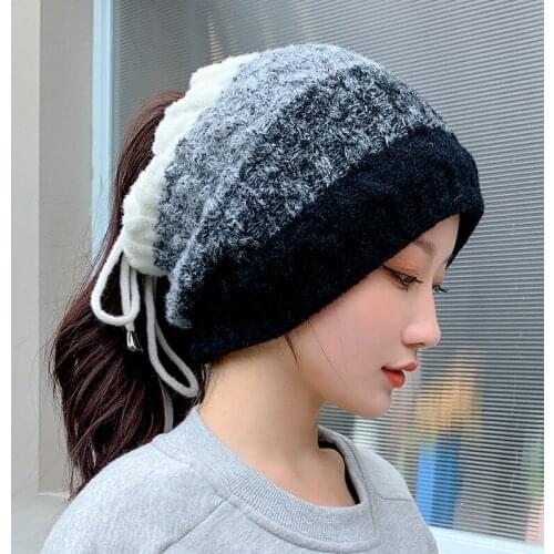 2021 New Women Stretchy Knitted Skullies Beanies Hat Solid Snood Scarf Warm Beanie for Womem Autumn Winter Female Beanie Cap