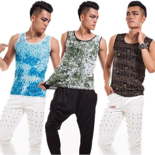 New DJ Costume Adult Men Sequin Tops For Men Costume 2019 Silver Sequin Vest Bar DS GoGo Dance Wear Singers Stage Clothes BL2081