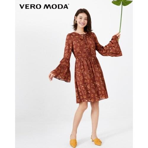 Vero Moda Women Vintage Floral V-Neck Petal Flare Sleeves Dress | 32027D505