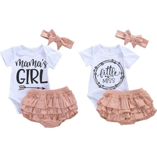 Newborn Baby Girl Clothes Summer Letter Printed Bodysuits Jumpsuit Ruffle Tutu Shorts Headband Outfits Set Girls Clothing