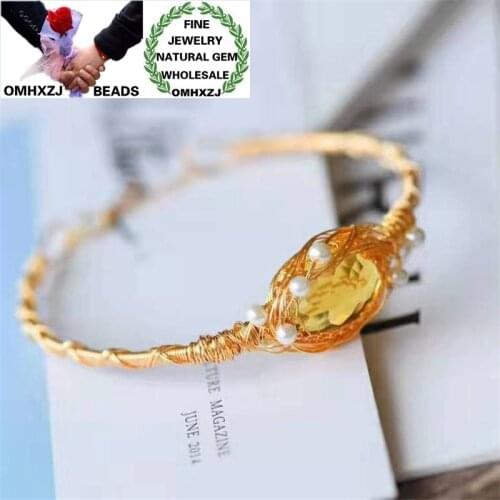 OMHXZJ Wholesale ZB424 European Fashion Birthday Party Wedding Gift Natural Stone Fine Citrine Chalcedony Beads Bracelet Bangle