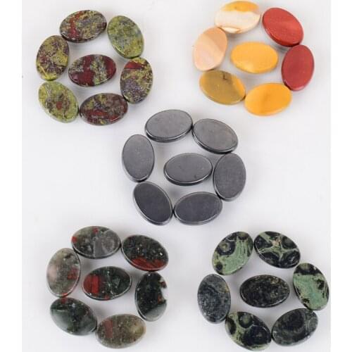 Wholesale Worry Stones Natural 30*20 Oval Palm Stone Mineral 7 pcs Chakra Set Gift Bag Tumbled Stone Reiki Healing Home Decor