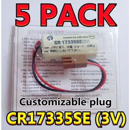 5 PACK Original New For SANYO CR17335SE(3V) CR17335 CR2/3A 3V PLC Lithium Battery With FANAC Brown Connector (Customizable plug)