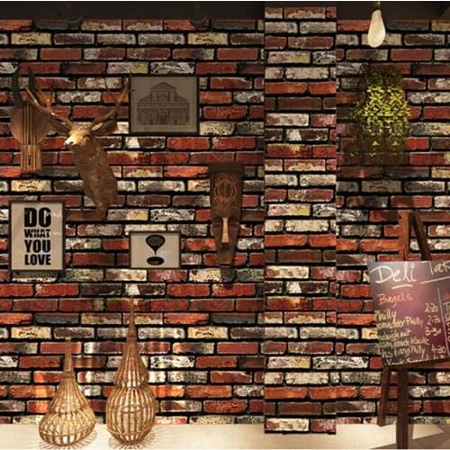 PVC Waterproof Brick Wallpaper Restaurant Cafe Living Room Self-Adhesive Wall Sticker Vintage Home Decor Vinyl Wall Covering 3 D