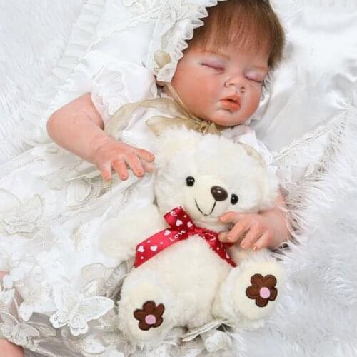 Real baby doll alive half silicone cloth body bebe reborn bonecas sleeping newborn girl with white lace dress children gift