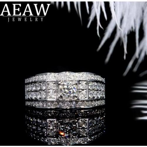AEAW Luxury Pave Moissanite Ring 18k White Gold 0.2ct 3.5mm Round Cut Brillant Lab Diamond For Mens Wedding Mens Jewelry