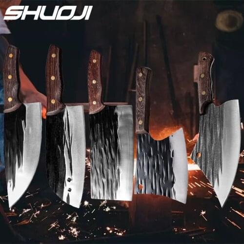 Hand Forging Kitchen Knives Slaughtering Chopping Slicing Cutter Boning Peeling Splitting Tools Chef Slicing Butcher Axe Cleaver