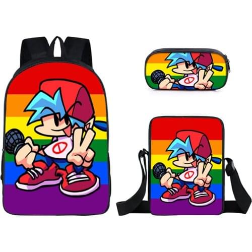 Friday Night Funkin Backpack 3 Pcs/set with Pencil Case Crossbody Bags Kids Cartoon Anime School Bags Boys Girls Teens Bagpacks