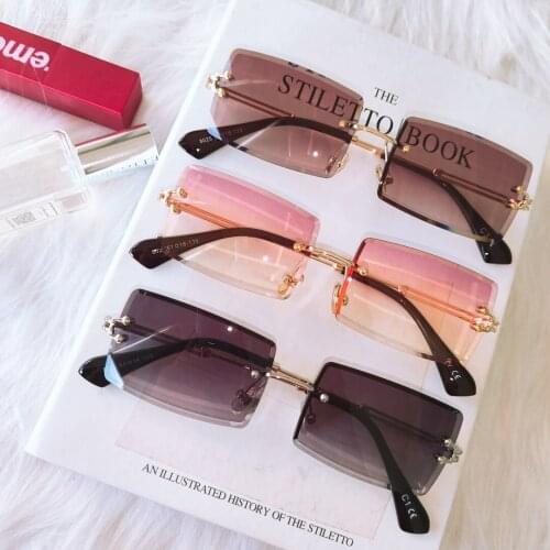 Fashion Rimless Sunglasses Women 2019 TOP QUALITY Trendy Small Rectangle Sun Glasses Summer Style UV Gold Brown Shades for men