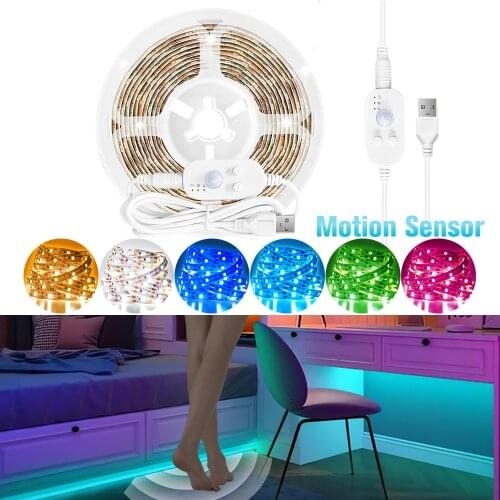 LED Light Strip Mtion Sensor Smart Dimmable SMD2835 DC 5V 2A USB Tape Diode Light Strip Kitchen Night Lamp TV Backlight 3M - 5M