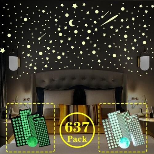 Luminous Moon and Stars Wall Stickers for Kids Room Baby Nursery Home Decoration Wall Decals Glow in the Dark Bedroom Ceiling