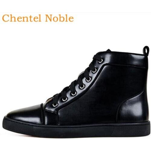 Comfortable Leather High Top Fashion Men Casual Shoes Party Dress Luxury Brand Chentel Flats Lace-Up Sneakers Tenis Masculino