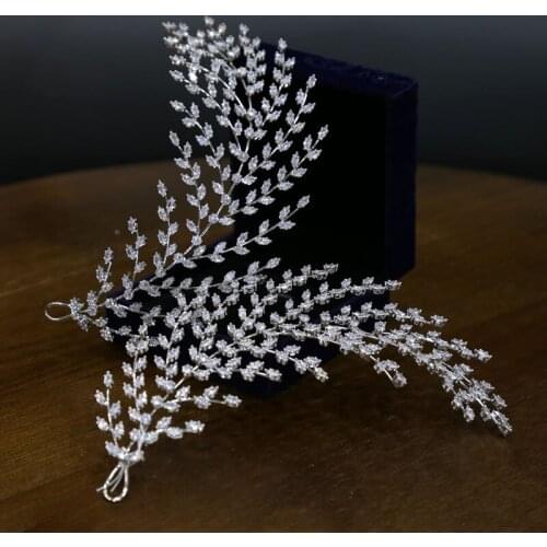 Gorgeous Leaves Full Cubic Zircon Wedding Crowns Tiaras Crystal Evening Hairbands Brides Hair Accessories Prom Jewelry