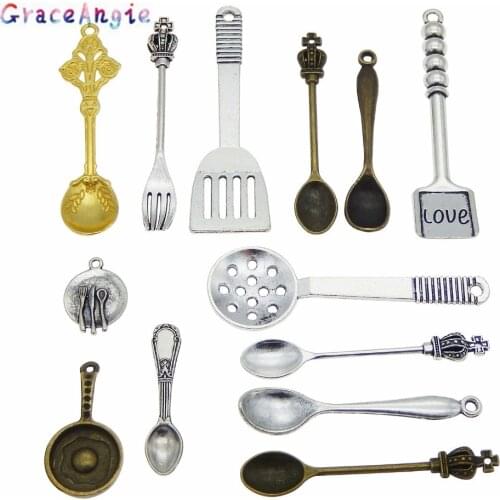 12pcs Vintage spoon pendant dipper Cook Tool ladle Charms Necklace Accessories Tableware Cookware Alloy Charms Pendants Jewelry