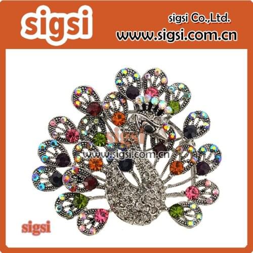 Top quality color crystal rhinestone peacock brooch