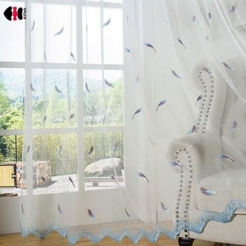 Cute Violet Feather Embroidered Sheer Curtain for Children Kids Bedroom Net Mesh Voile Window Dapery for Sliding Glass Door
