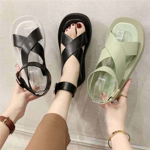 COOTELILI Women Summer Sandals Beach Sandals Fashion Flats Shoes 2020 New Sandal Non-slip Flat Sandals Buckle Black White 35-40