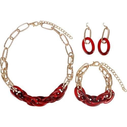 2021 New Vintage 3 Piece Set Necklace Bracelet Womens Metal Acrylic Acrylic Link Necklace Jewelry Wholesale