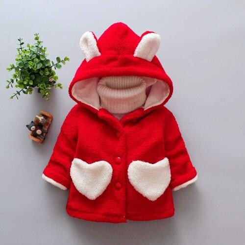 0-4T Girls Coats Fashion Winter Warm Love Thickening Kids Outwear Cute Ear Hooded Coat Girls Costume Solid Children Clothing