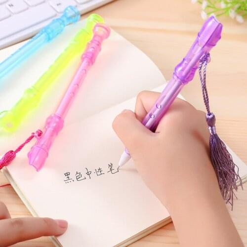1 Pcs Creative Flute Shape Tasseled Nightlight Pen Pole Neutral Pen Can Whistle Signature Pen Student Gifts