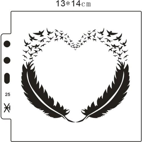 14.1*13 Heart-shaped feather stencils Cover template spray plastic mold shield DIY cake hollow Embellishment printing lace ruler