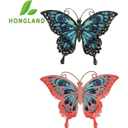 2pcs Metal Butterfly Wall hanging Art for Garden Sculpture Decoration Outdoor Miniature Statues and Ornaments Animales Jardin
