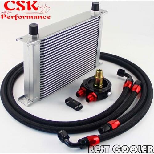 25 Row AN8 3/4-16UNF Oil cooler + 3/4*16 & M20 Filter Adapter hose Kit