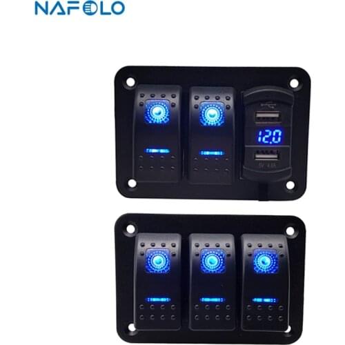 3 Gang Car Rocker Switch Panel 4.2A Dual USB Charger Socket LED Digital Voltmeter ON Off LED Switch Panel Car Marine Boat