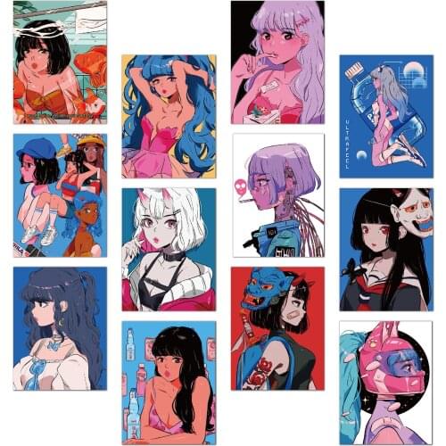 South Korea Ins Retro Nostalgic Girl Sticker Japanese-style Cartoon Decoration Sticker Mobile Phone Tablet Decoration Sticker