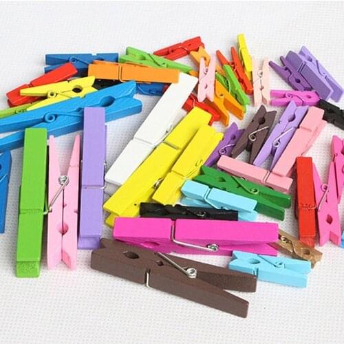 50pcs Wooden Clips 3.5cm 4.5cm Random Colored Natural Wooden Clothespins Photo Paper Peg Pin Craft Clips
