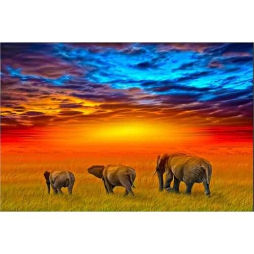 5D DIY Full Round/Square Diamond Painting "Elephant At Dusk "Cross Stitch 3D Embroidery Rhinestone Mosaic Home Decor Art Y1621