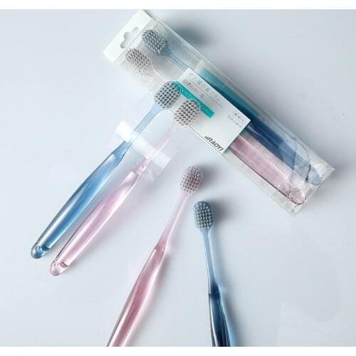 Silver Ion Antibacterial Toothbrush 2 PCs Adult Household Crystal Handle Toothbrush Couples Wide Head Soft Bristle Toothbrush Ma