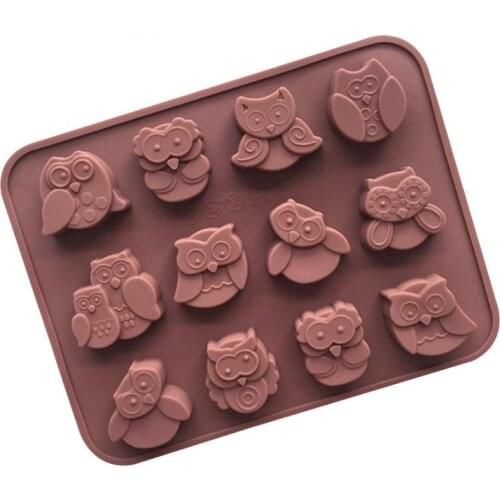 Free Shipping 12 Hole Owl Shape Silicone Chocolate Mold , Ice, Cupcake, Lollipop,& Sugar Tool 100pcs SN1447