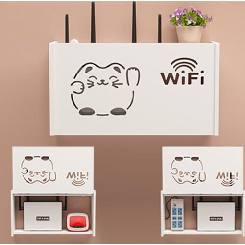 Wireless Wifi Router Storage box PVC panel Shelf Wall Hanging Plug Bracket Cable Storage Organizer Home Decor fire retardant