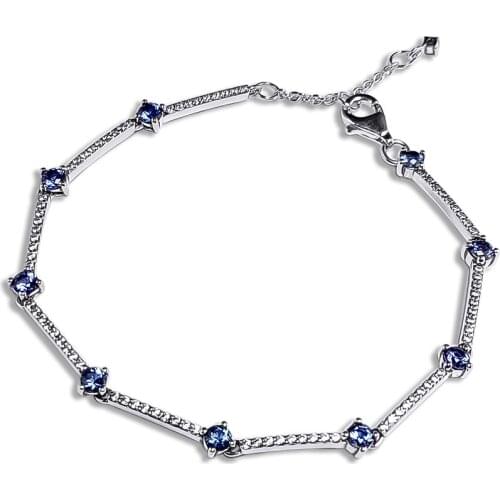 S925 Sterling Silver Sparkling Pave Bars Bracelet Chain Crystal Handmade for Women Bracelet Fine Luxury Jewelry Gift