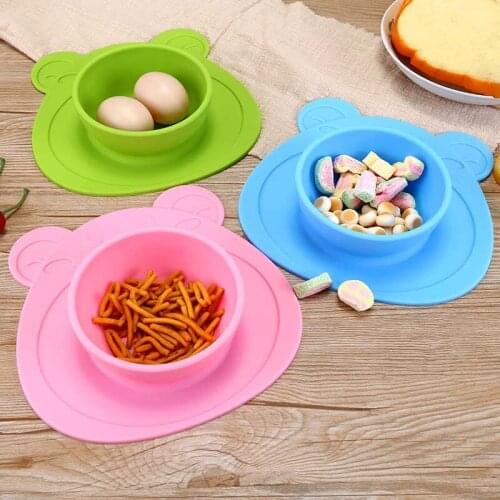 Baby Bear Silicone plate Adsorbable Child Sucker Bowl dish combination Kindergarten family Essential