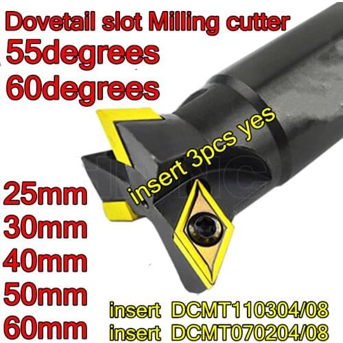 DCWR55 DCWR60 25mm 30mm 40mm 50mm 60mm X 55-60degrees Dovetail slot Milling cutter use insert DCMT070204 DCMT110304/08