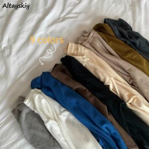 T-shirt Women 9 Colors Knitted Minimalist Long Sleeve Crop Top All-match Feminine Casual Fashion Chic Korean Style Cozy Spring