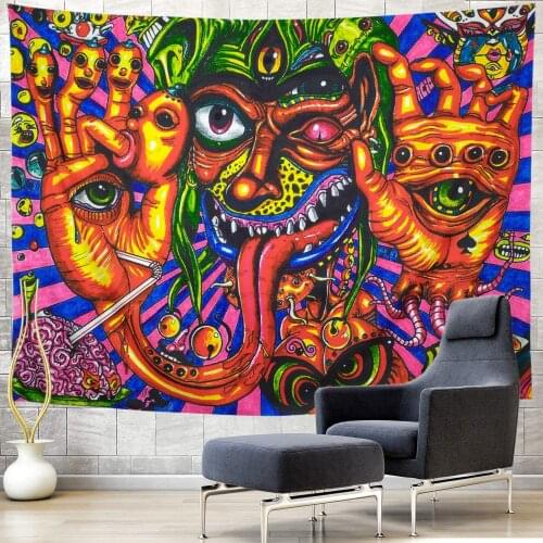 Trippy Tapestry Colorful Tapestry Wall Hanging Psychedelic Hippie Tapestry For Bedroom Living Room Fantasy Monster Wall Art Deco