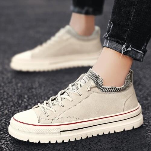 Autumn Genuine Leather Mens Casual Shoes Pig Suede Sock Collar Mens leather Shoes Sneakers Fashion Mans Canvas Shoes Vulcanize