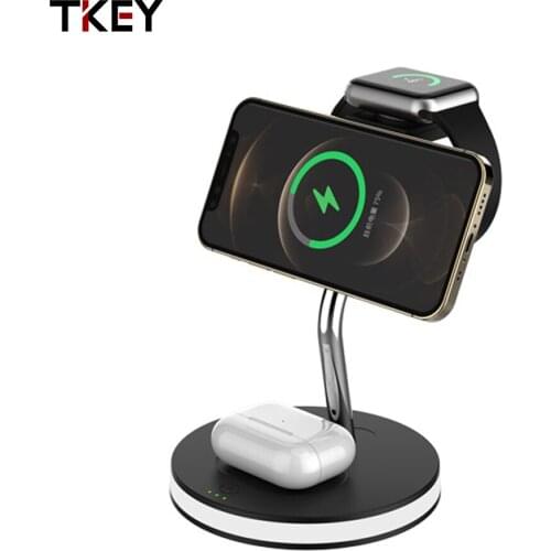 Magnetic Wireless Charger Four-in-One for iPhone 12 Huawei Mate 30 Pro Xiaomi 11 10 Mobile Phone Watch Headset Charger LED Light