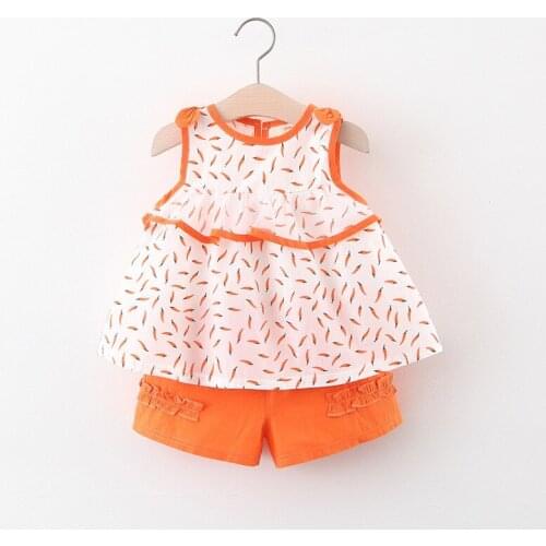 Fashion Clothes Baby Clothing Sets 2 Pcs Sets Chili Print Ruffles Sleeveless Dress+short Pants Cute Baby Girl Clothes Set 0-24M