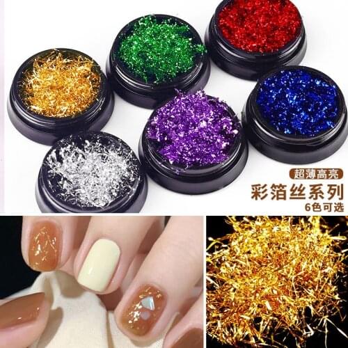6 Colors Fashion Gold and Silver Platinum Foil Wire Nail Art Decorations Bottle Gold and Silver Effect Chrome Powder Mirror Pow